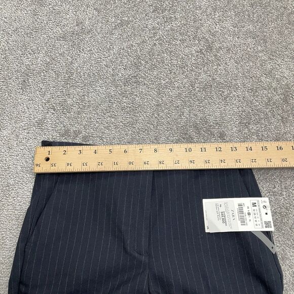 Zara Jogger Waist Dress Pants Women Medium Navy Blue Stripe Straight Trouser NWT - Picture 10 of 14